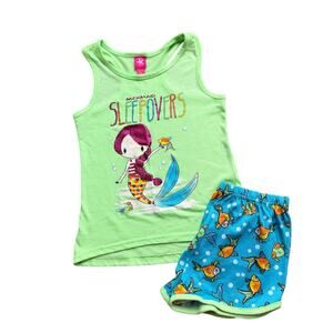 Girls M 7-8 JK Glitter Mermaid Tank Goldfish Sleep Shorts Pajama Set